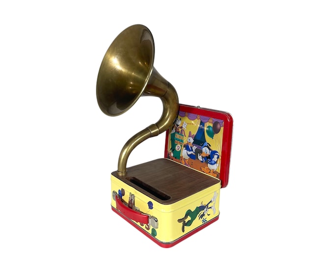 1999 Mickey Mouse LunchBox Phone Amplifier, Acoustic iPhone Speaker, Lunch Box Speaker, Hallmark Commemorative Lunchbox