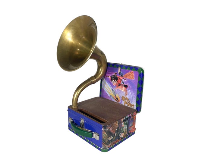 1999 Harry Potter LunchBox Phone Amplifier, Acoustic iPhone Speaker, Lunch Box Speaker, Hallmark Commemorative Lunchbox