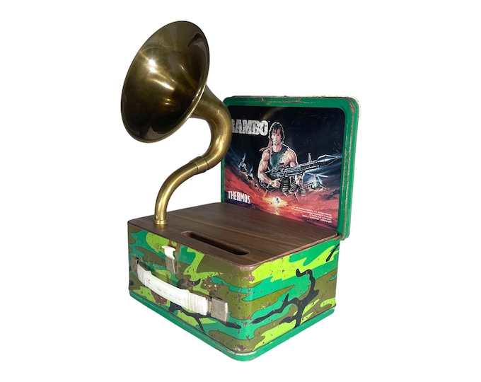 1985 Rambo LunchBox Phone Amplifier, Acoustic iPhone Speaker, Lunch Box Speaker S5