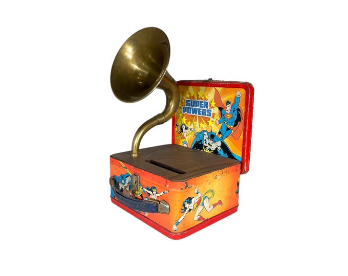 1983 Super Powers LunchBox Phone Amplifier, Acoustic iPhone Speaker, Lunch Box Speaker S15