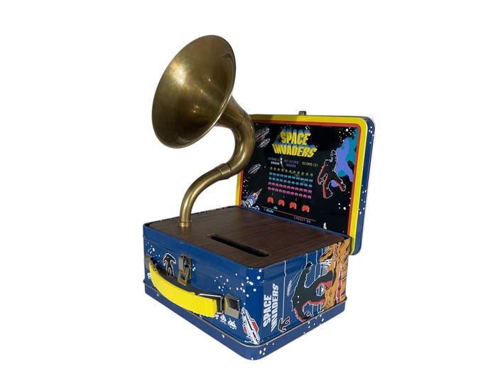 2023 Space Invaders LunchBox Phone Amplifier, Acoustic iPhone Speaker, Lunch Box Speaker S11