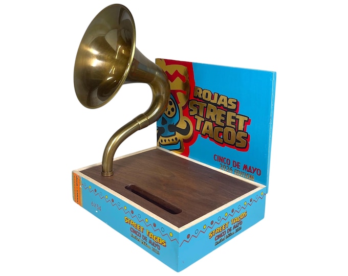 Rojas Street Tacos Cigar Box Phone Amplifier, Acoustic iPhone Speaker S16