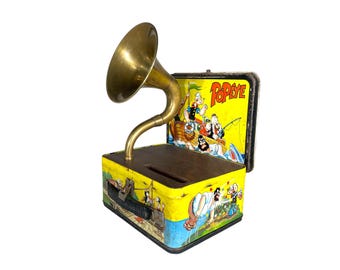 1964 Popeye LunchBox Phone Amplifier, Acoustic iPhone Speaker, Lunch Box Speaker S11