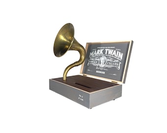Mark Twain Cigar Box Phone Amplifier, Acoustic iPhone Speaker S12