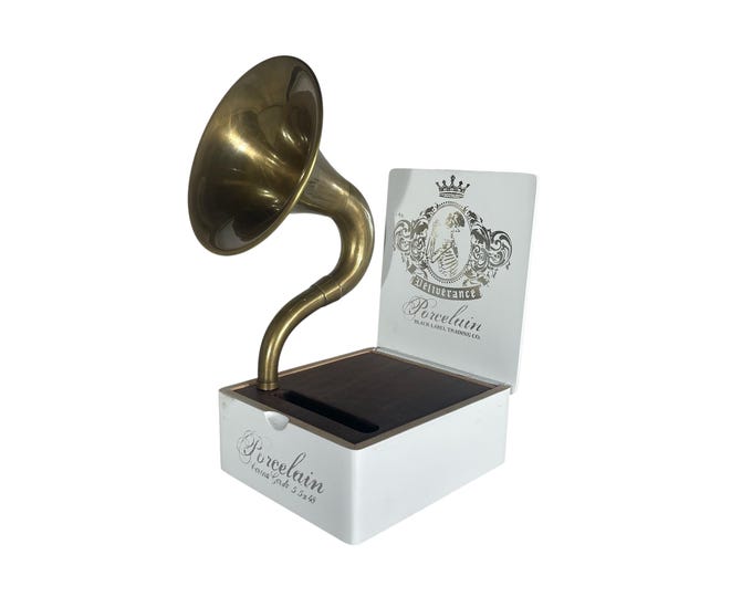 Porcelain Cigar Box Phone Amplifier, Acoustic iPhone Speaker, Black Works Studio S1