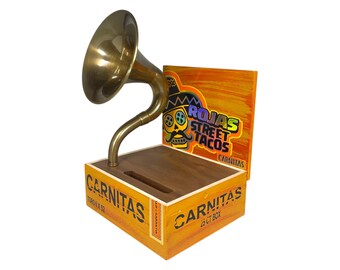 Rojas Street Tacos Cigar Box Phone Amplifier, Acoustic iPhone Speaker S16