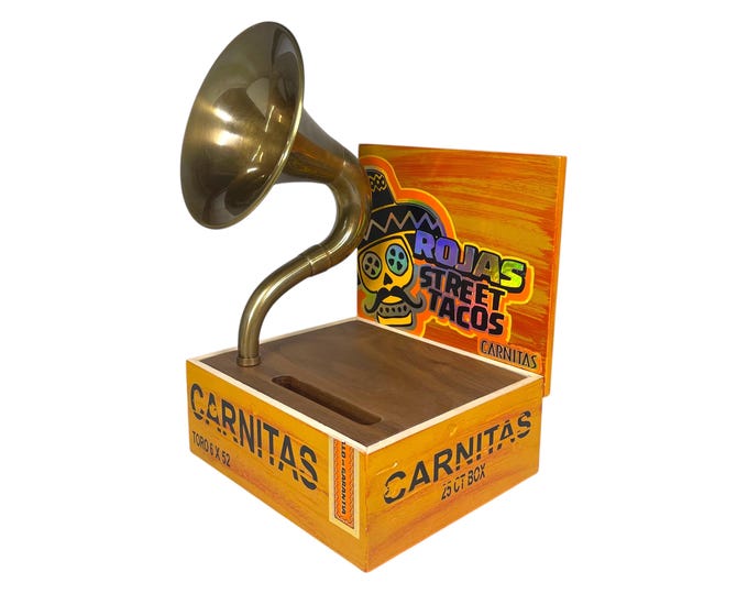 Rojas Street Tacos Cigar Box Phone Amplifier, Acoustic iPhone Speaker S16