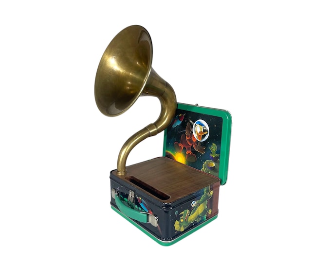 1998 Donald Duck LunchBox Phone Amplifier, Acoustic iPhone Speaker, Lunch Box Speaker, Hallmark Commemorative Lunchbox