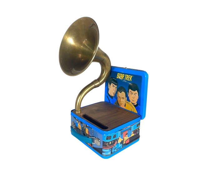 1999 Star Trek LunchBox Phone Amplifier, Acoustic iPhone Speaker, Lunch Box Speaker, Hallmark Commemorative Lunchbox