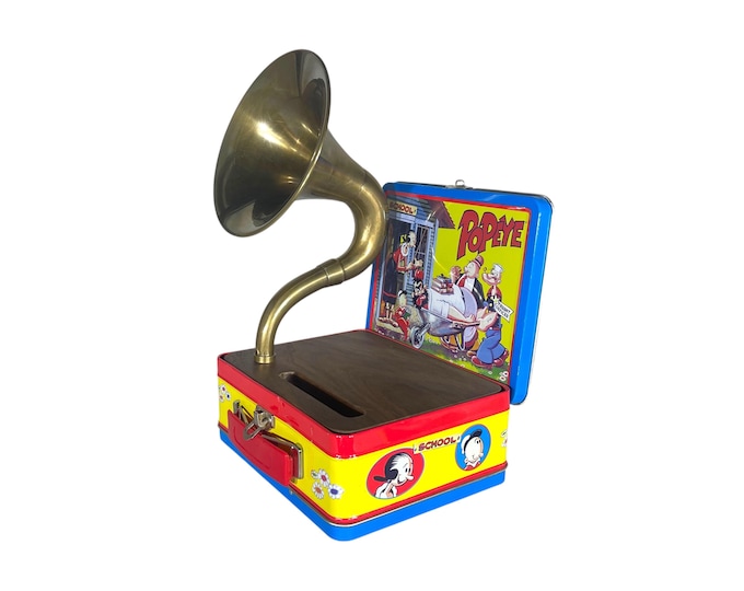 1999 Popeye LunchBox Phone Amplifier, Acoustic iPhone Speaker, Lunch Box Speaker S6