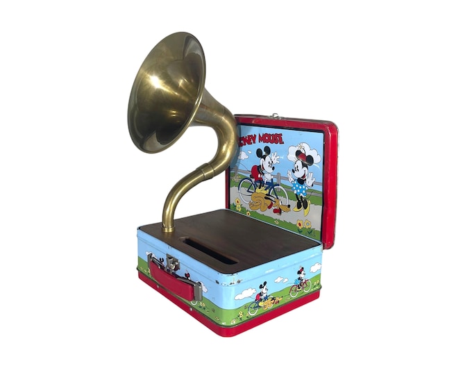 1990 Mickey Mouse LunchBox Phone Amplifier, Acoustic iPhone Speaker, Lunch Box Speaker S6