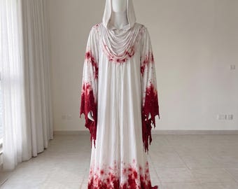 Hastur in veste rosso sangue reale / Cosplay horror con cappuccio insanguinato / Costume horror lovecraftiano / Mantello da mago dark fantasy / Veste rituale.