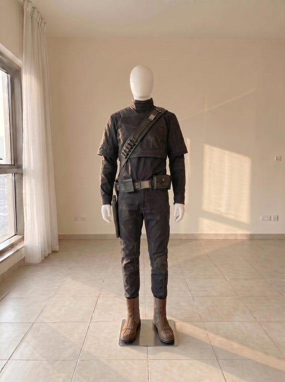 Mandalorian Din Djarin Cosplay Costume | Black Beskar Armor Flight Suit with Mando Boots & Han Solo Belt | Sci-Fi Costume.
