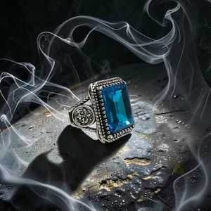 The Step-Cut Ring – Emerald Cut's Honest Window, Blue Occult Talisman for Clear Speech, Difficult Conversations & Being Understood