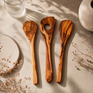 Set Olive Wood Spoon| Risotto Spoon, Cornered Spoon, Regular Spoon| Handmade Wooden Spoons| Rustic Kitchen| Housewarming Gifts 