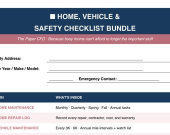Single Mom Budget Planner, Home & Vehicle Maintenance Checklists | Safety Checklist Bundle | Printable PDF Download