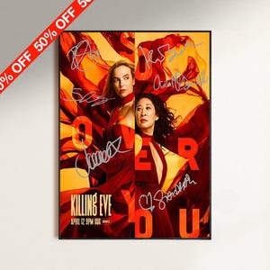 Gesigneerde poster van de cast van Killing Eve, handtekening van Sandra Oh en Jodie Comer, BBC-spionagethriller