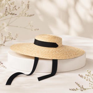 Wide Brim Boater Hat for Women, French Riviera Straw Sun Hat, Ribbon Beach Hat, Kentucky Derby Hat, Old Money Style