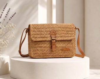 Handmade Bali Rattan Crossbody Bag, Woven Boho Purse, Round Rattan Bag, Straw Beach Bag, Bali Basket Bag, Gift for Her