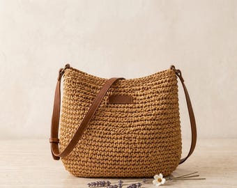 Woven Polyester Shoulder Bag, Boho Summer Beach Tote, Lightweight Crossbody Purse