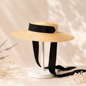 Wide Brim Boater Hat for Women, French Riviera Straw Sun Hat, Ribbon Beach Hat, Kentucky Derby Hat, Old Money Style