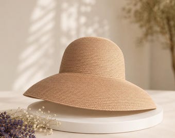 Straw Hat for Women Wide Brim Sun Hat, Audrey Hepburn Vintage Beach Hat, UV Protection Summer Hat, Vacation Tennis Hat