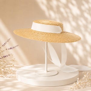 Wide Brim Boater Hat for Women, French Riviera Straw Sun Hat, Ribbon Beach Hat, Kentucky Derby Hat, Old Money Style