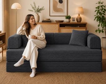 4-in-1 Convertible Sleeper Sofa Bed, Foldable Floor Couch, Corduroy Sectional Sofa, Guest Bed for Small Spaces, Modern Lounge Chair