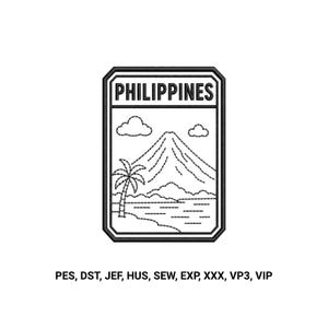 Philippines Travel Patch Embroidery Design, Philippine Landscape Machine Embroidery File, Asia Embroidery Design, PES DST JEF