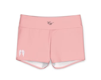 Angel Wings Script yoga shorts | pink athletic bottoms