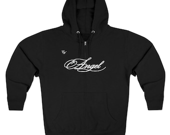 Angel Script hoodie | Zip hoodie with back angel wings design