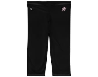 Angel Script with Pink Flowers Capri Leggings | Capri Leggings