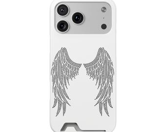 Angel Wings Phone Case with Card Holder | Rhinestone Feather Wing Design