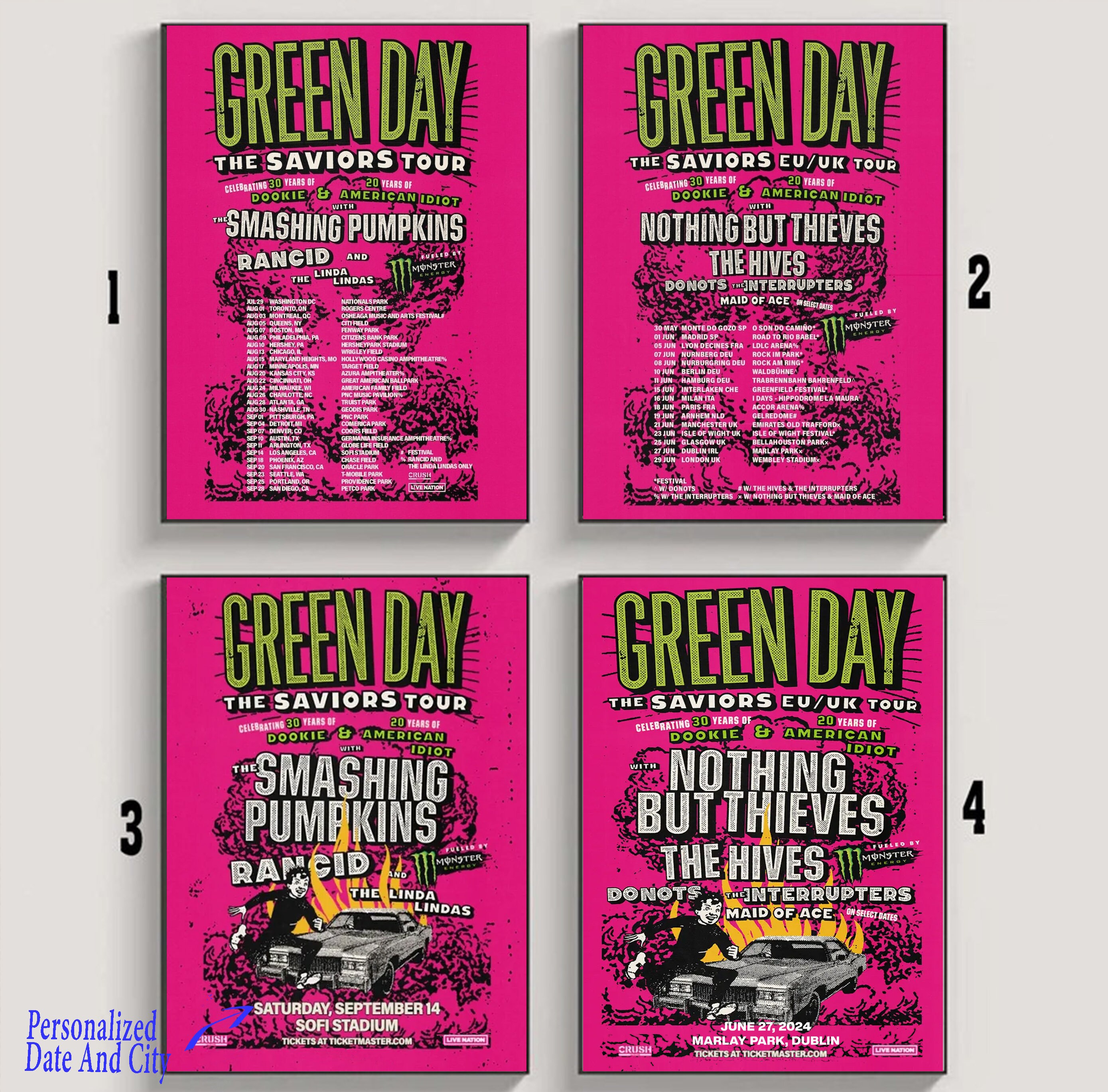 Custom Green Day the Saviors 2024 Tour Poster Etsy UK