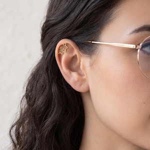 Titanium Cartilage Earring, Mandala Flatback Stud, Gold PVD Ear Piercing