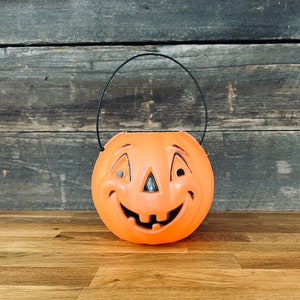 Vintage Small Hard Plastic Jack O&#39; Lantern Candy Pail