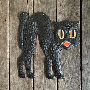 Antique Embossed Halloween Arched-Back Black Cat Die Cut