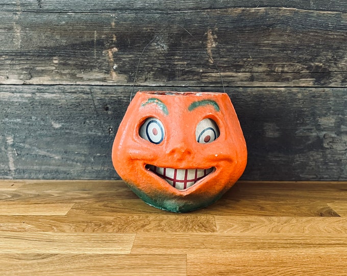 Vintage Paper Mache Halloween Jack O'lantern With Insert Etsy