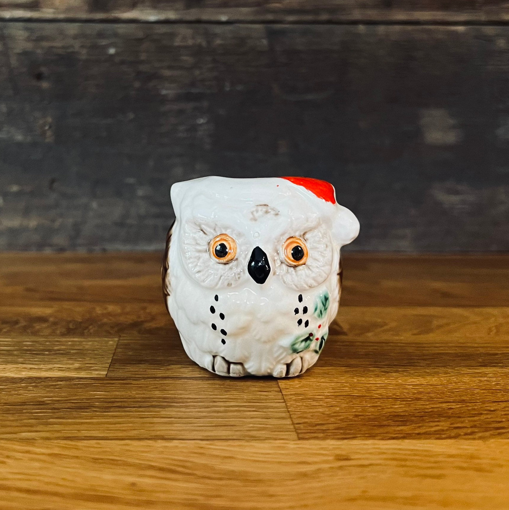Vintage Ceramic Christmas Owl Toothpick Holder