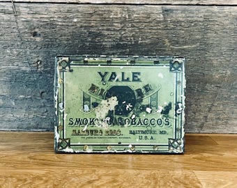 yale discount tobacco VINTAGE ADVERTISING EMPTY YALE MIXTURE SQUARE CORNER TOBACCO TIN 971 THE BEST 10 Tobacco Shops