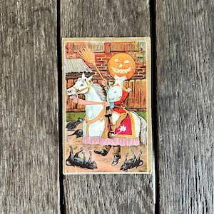 Cartão Postal Antigo Cavaleiro Jousting Headless Horseman Halloween