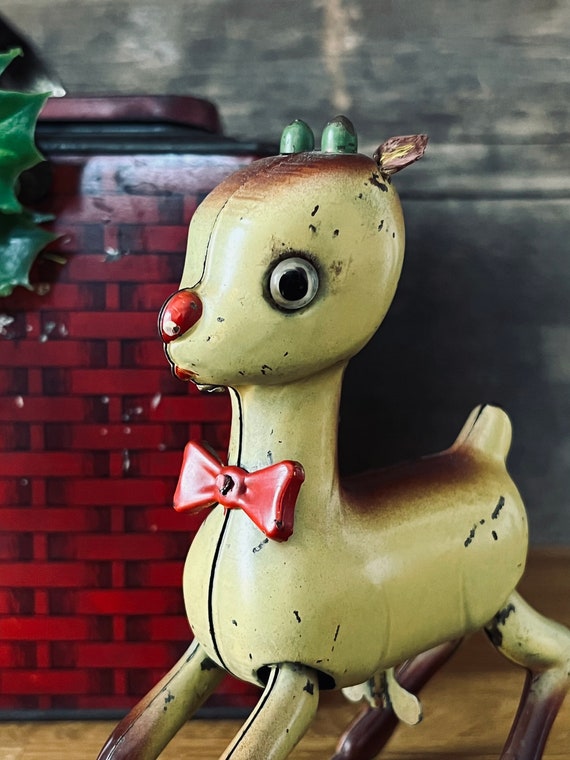 希少】ルドルフ 赤い花のトナカイ 木彫りの置物 【難あり品】 ルドルフ