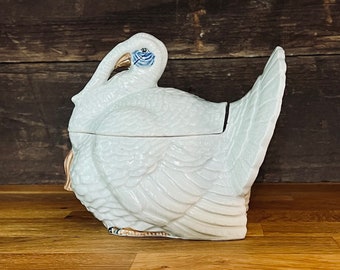 Vintage White Ceramic Turkey Dish with Lid Made in Japan