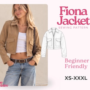 Fiona Jacket Sewin Pattern, Zip Up Jacket Pattern, Women Jacket Sewing Pattern, Crop Jacket, Short Jacket, Women Pattern Zipper Jacket