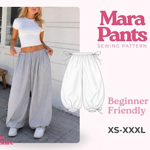 Side Tie Adjustable Pants Sewing Pattern, Barrel Leg Pants, Wide Leg Pants Sewig Pattern, Women Sewing Pattern Pants, Baggy Pants Pattern