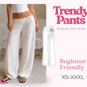 Women's Pants Pattern (XS-XXXL), women's pants, low-rise pants pattern, straight-leg pants, Y2K pants sewing pattern, pants with a side bow