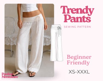 Women's Pants Pattern (XS-XXXL), women's pants, low-rise pants pattern, straight-leg pants, Y2K pants sewing pattern, pants with a side bow