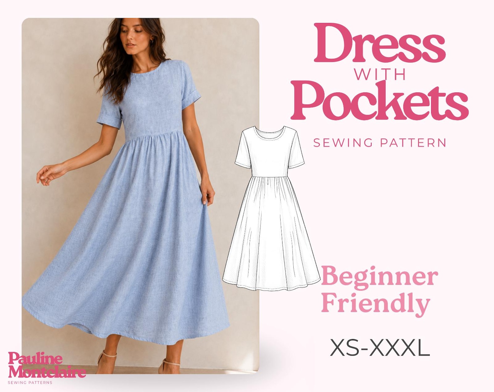 Dress Sewing Pattern | Dress with Pockets | Linen Dress Sewing Pattern ...