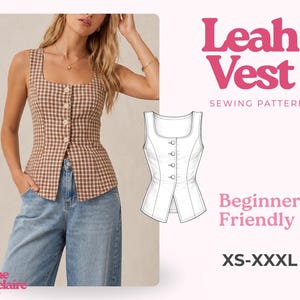 Trendy Top Pattern, Vest Sewing Pattern, Sewing Patterns Women, Suit Vest, Button Up Top, Top Sewing Pattern for Women, Women Vest Pattern