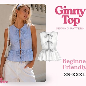 Front Tie Top Sewing Pattern for Women (XS-XXXL), Peplum Top Pattern, Women Sewing Pattern, Beginner Top Pattern, Women Top Pattern